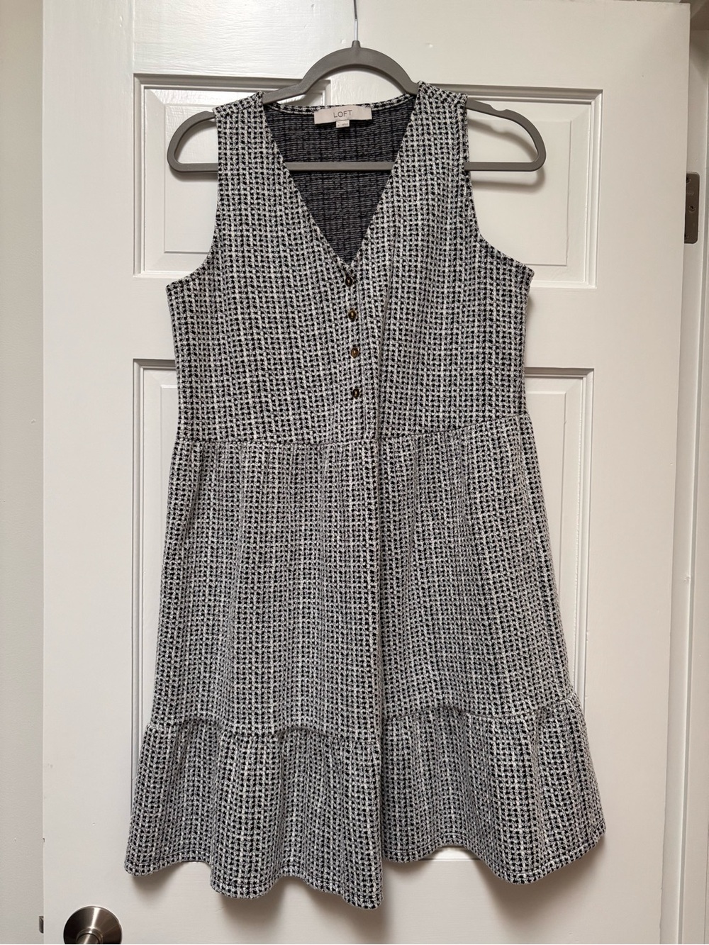 LOFT Black & White V-Neck Tiered Mini Dress